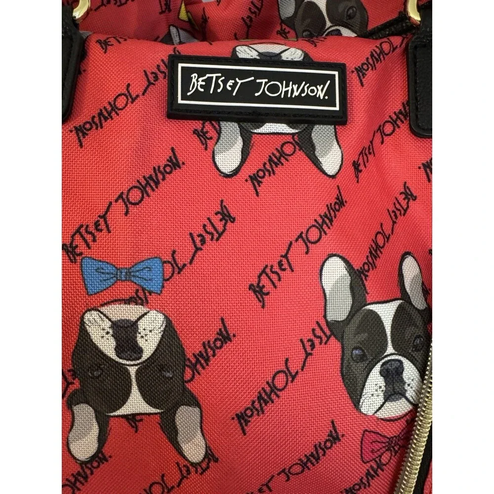 BETSEY JOHNSON Bag Iconic Bulldog Large Duffle +Card/Coin  Wallet Pink EUC